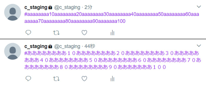 Twitterでのハッシュタグ投稿環境における文字数の違い