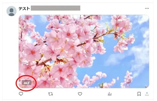 X（Twitter）ALTテキストの設定例「青空と満開の桜」