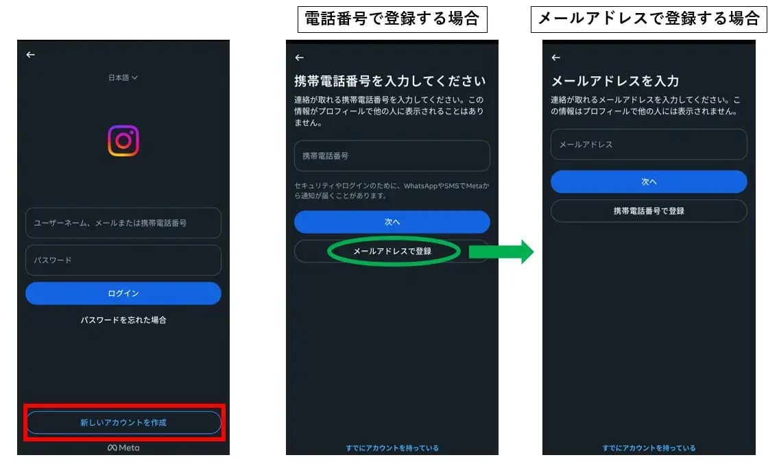 Instagramプロアカウント開設方法 アカウント登録
