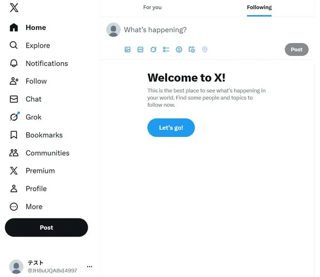 Xアカウント開設 完了