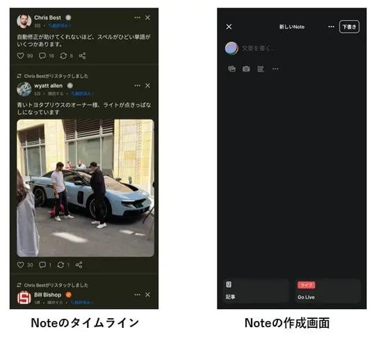 SubstackのNote機能のイメージ