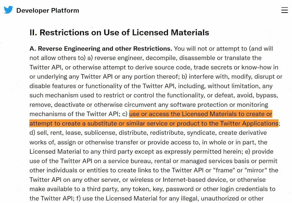 Twitter開発者利用規約_サードパーティアプリ制限